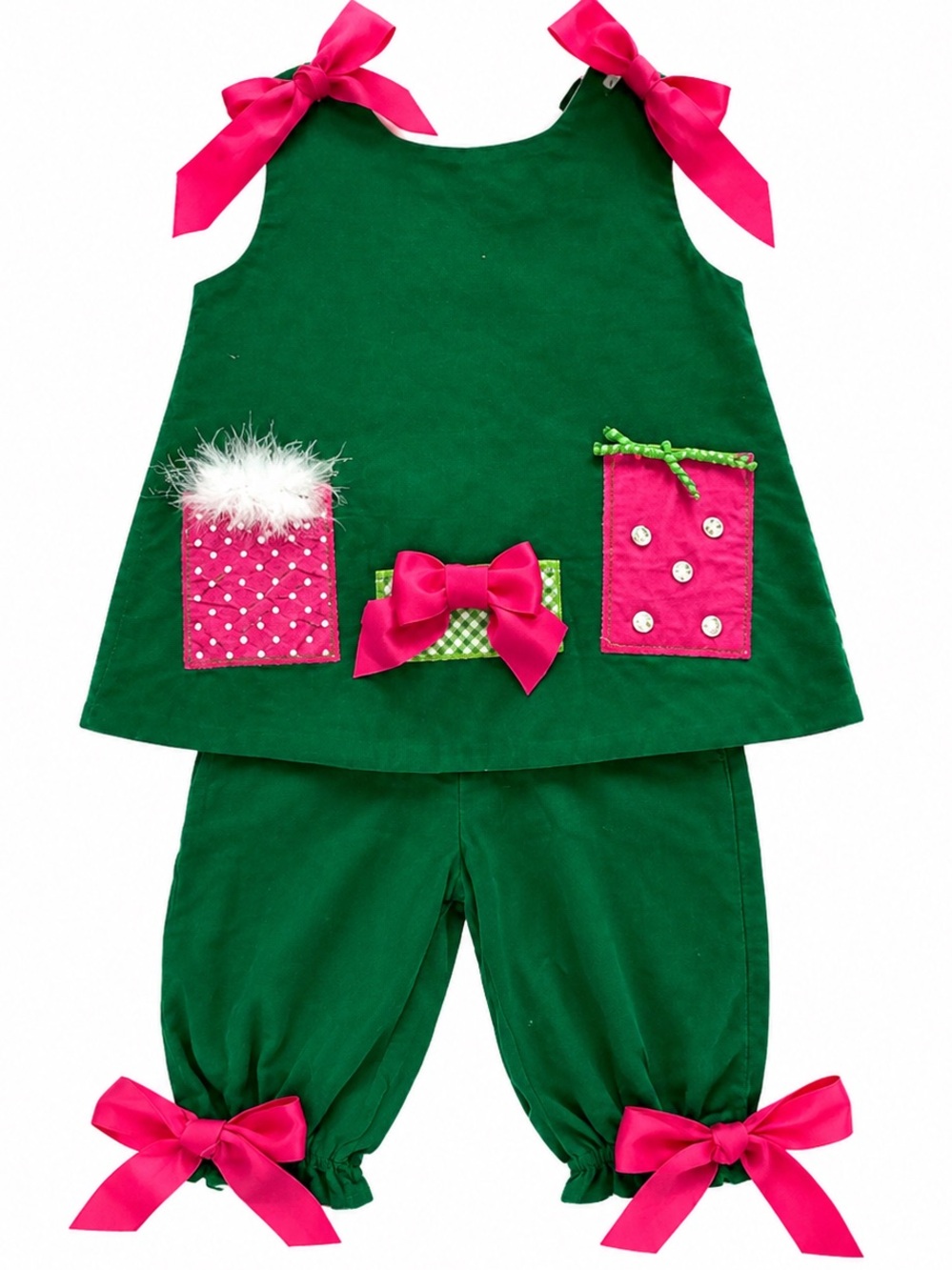 Bailey Boys Corduroy Two Piece Set with Bow Detail in Green and Pink Size 9M